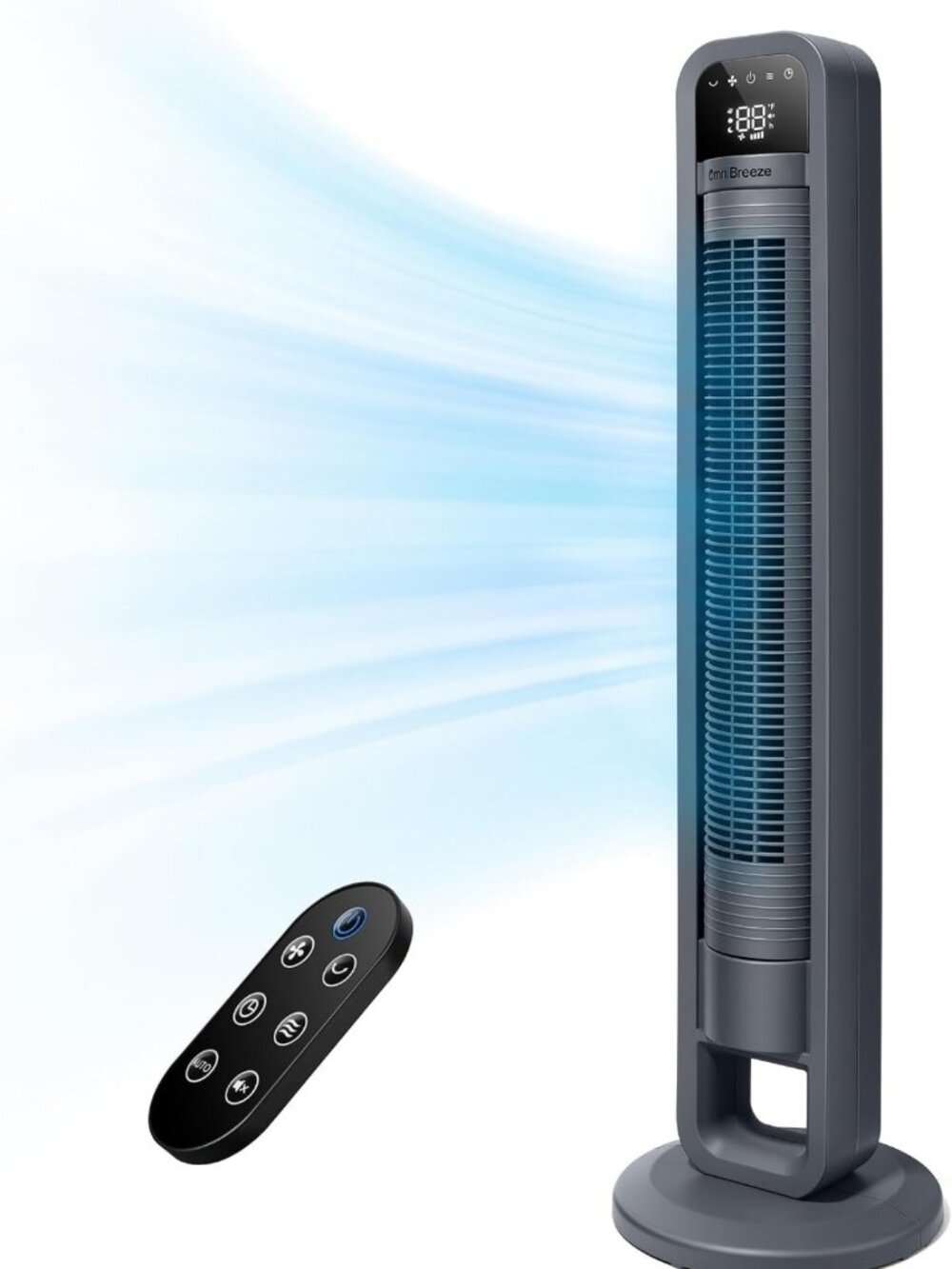40-Inch Bladeless Tower Fan with Remote Control, LED Display, Quiet Cooling for